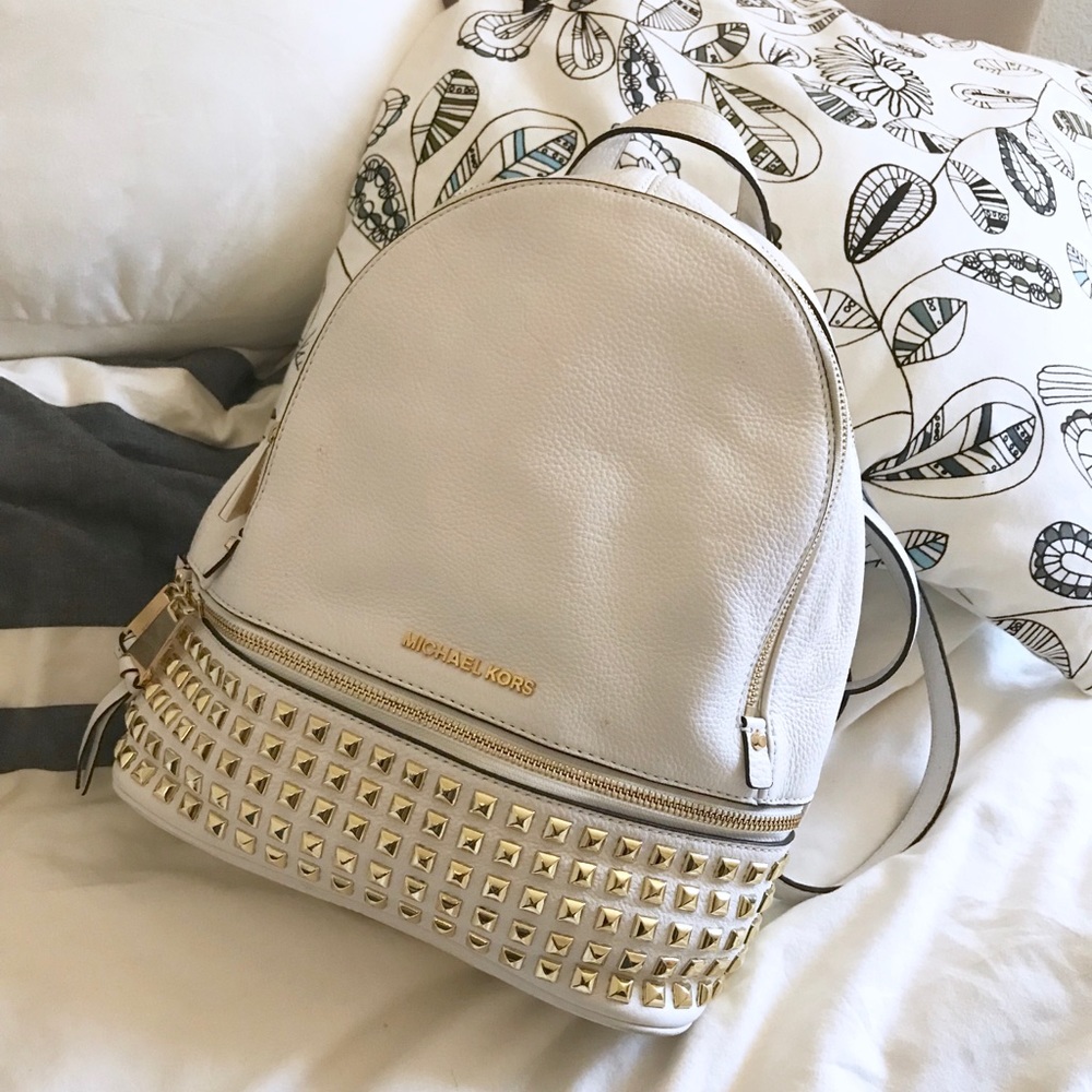 Michael Kors Rhea Medium Studded White Backpack